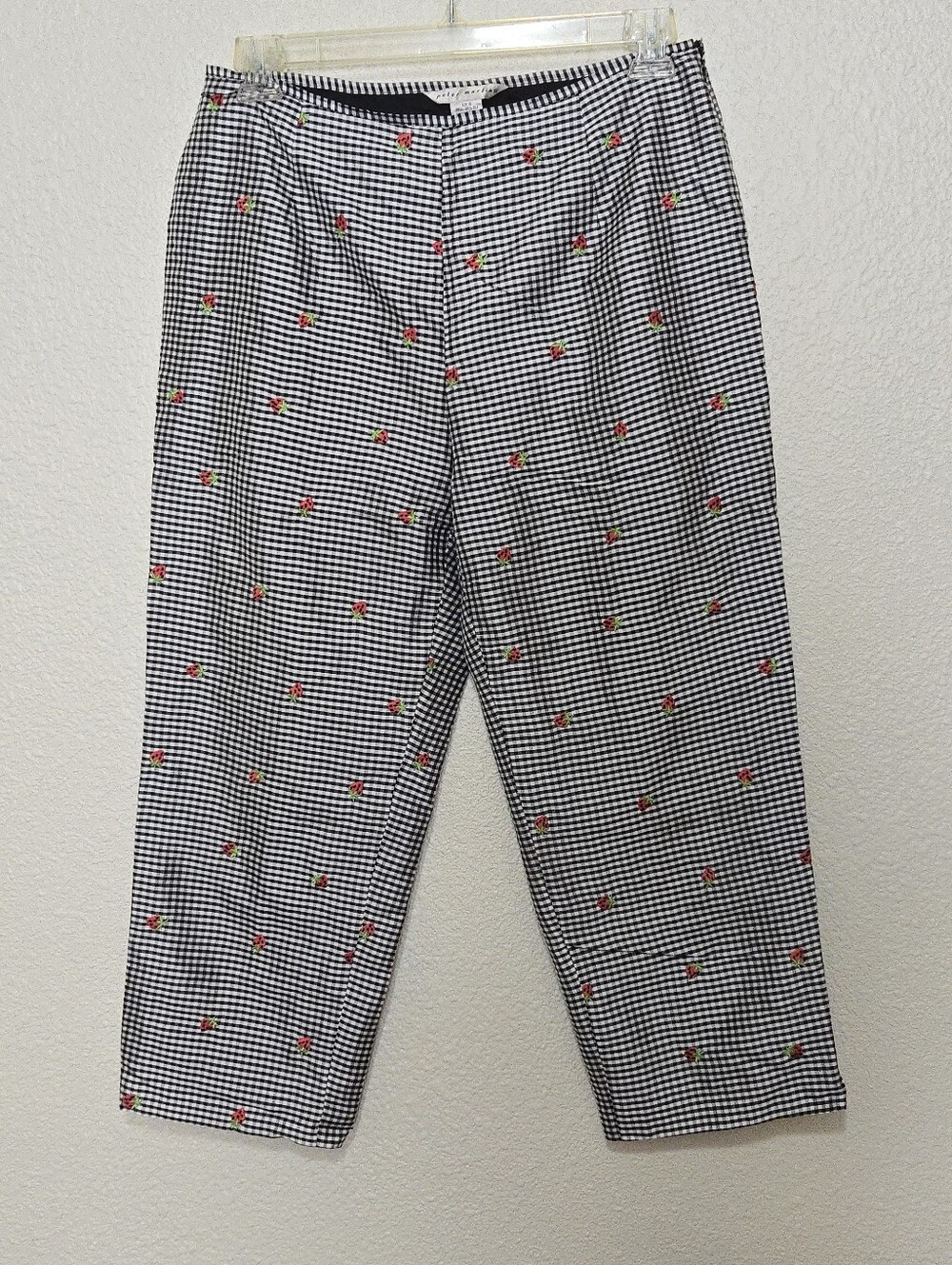 Vintage Peter Martin 100% Silk Capri Pants - Black & White Gingham - Size 12